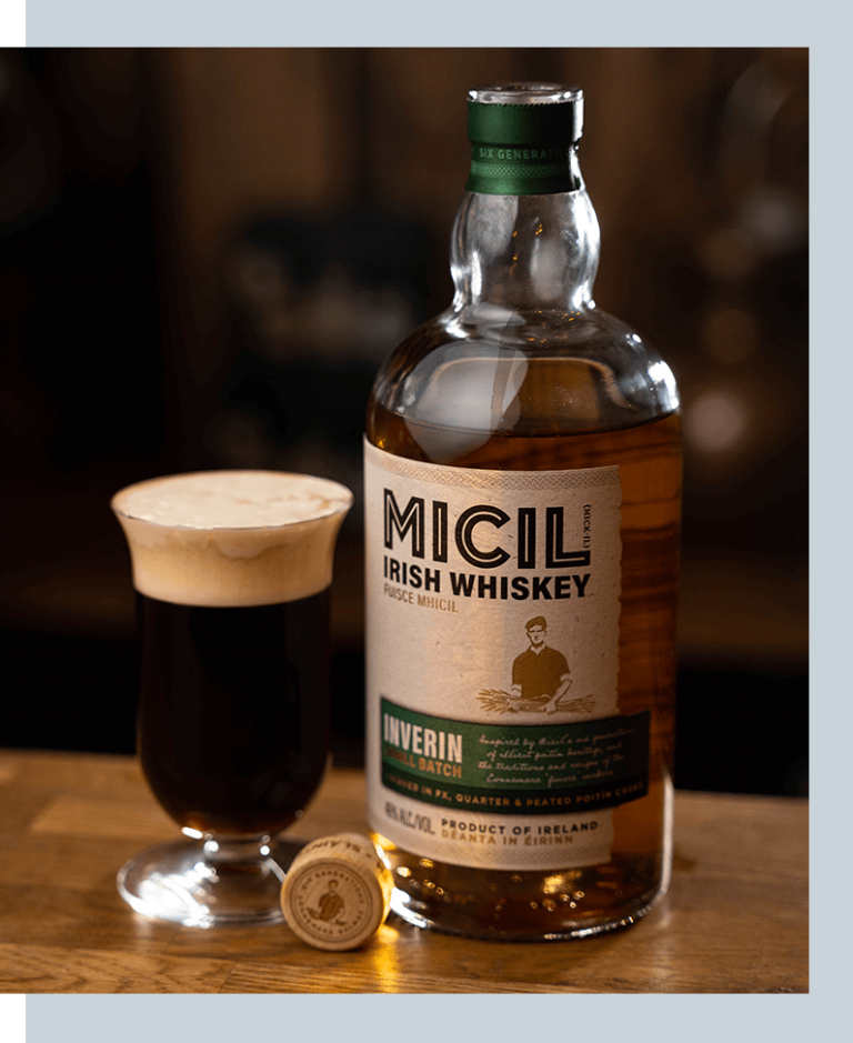Inverin Irish Coffee Micil Distillery Cocktail with Micil Inverin Small Batch Whiskey